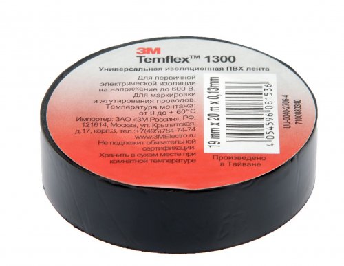 Изолента 3M Temflex 1300 ПВХ 19х0.13x20м черный 7100080340 картинка